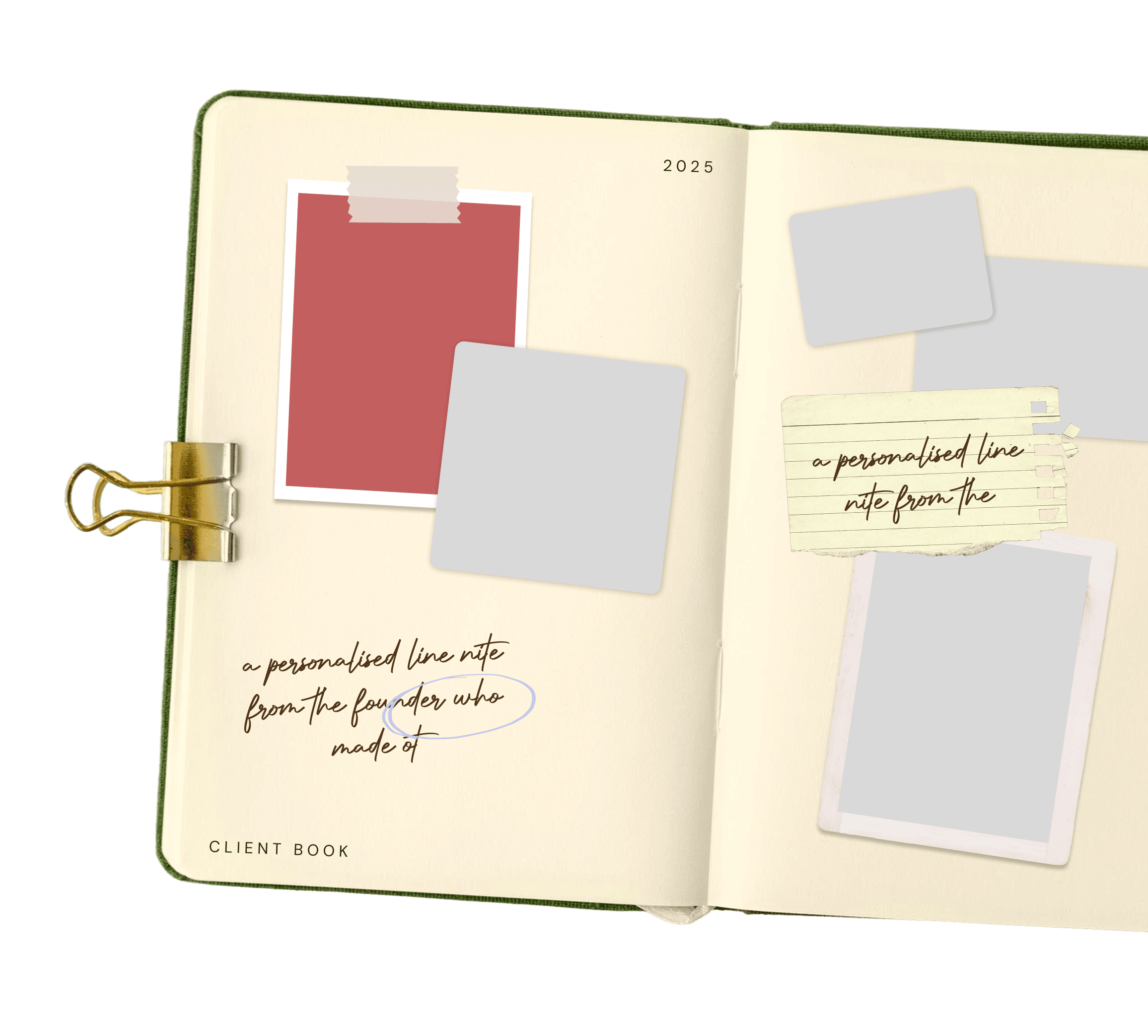 Client book mockup with golden clip